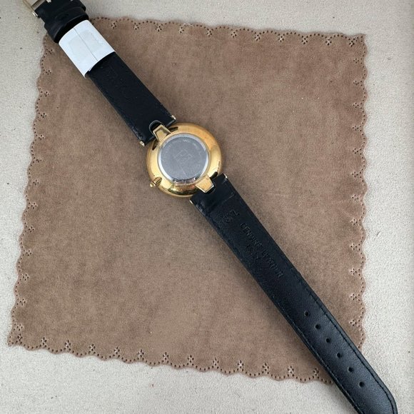 Vintage Paolo Gucci 18K Gold Plated Swiss Watch New Italian Black Strap main image 4